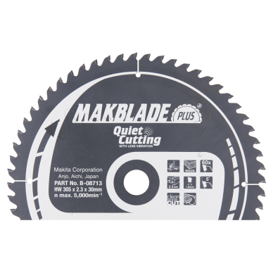 Pjovimo diskas Makita B-08713 MAKBLADE PLUS 305X2.3X30mm 5° T60 Pjovimo diskas Makita B-08713 MAKBLADE PLUS 305X2.3X30mm 5° T60