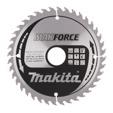 T.C.T. pjovimo diskas Makita B-08436, MAKFORCE 165X2.4X30mm, 20°, T40 1 T.C.T. pjovimo diskas Makita B-08436, MAKFORCE 165X2.4X30mm, 20°, T40 1