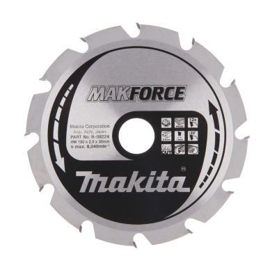 T.C.T. pjovimo diskas Makita B-08224, MAKFORCE 190X2X30mm, 20°, T12 1 T.C.T. pjovimo diskas Makita B-08224, MAKFORCE 190X2X30mm, 20°, T12 1