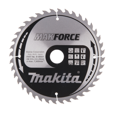 Pjovimo diskas Makita B-08501 MAKFORCE 210X2.4X30mm 20° T40 1 Pjovimo diskas Makita B-08501 MAKFORCE 210X2.4X30mm 20° T40 1