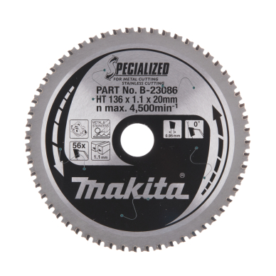 T.C.T. pjūklas SPECIALIZED 136X1.1X20mm 0° T56 Makita B-23086 1 T.C.T. pjūklas SPECIALIZED 136X1.1X20mm 0° T56 Makita B-23086 1