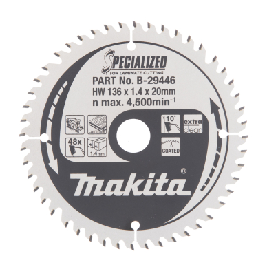 Pjovimo diskas Makita B-29446 SPECIALIZED, 136X1.4X20mm, 10°, T48 Pjovimo diskas Makita B-29446 SPECIALIZED, 136X1.4X20mm, 10°, T48