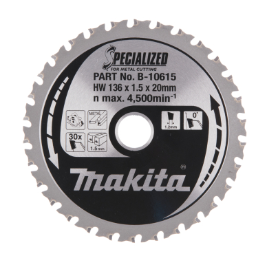 Pjovimo diskas Makita B-10615 SPECIALIZED, 136X1.5X20mm, 0°, T30 1 Pjovimo diskas Makita B-10615 SPECIALIZED, 136X1.5X20mm, 0°, T30 1