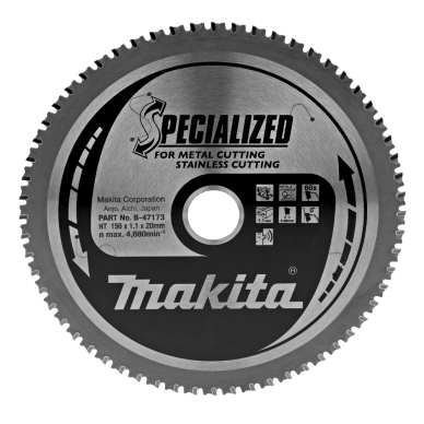Pjovimo diskas Makita B-47173 SPECIALIZED, 150X1.1X20mm, 0°, T60 Pjovimo diskas Makita B-47173 SPECIALIZED, 150X1.1X20mm, 0°, T60