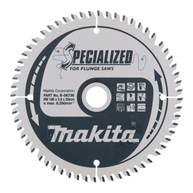 T.C.T. pjūklas SPECIALIZED 165X2X20mm 5° T60 Makita B-56736 1 T.C.T. pjūklas SPECIALIZED 165X2X20mm 5° T60 Makita B-56736 1