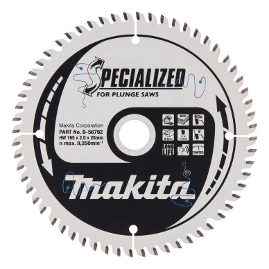 T.C.T. pjūklas Makita B-56792 SPECIALIZED 165X2X20mm 5° T60 T.C.T. pjūklas Makita B-56792 SPECIALIZED 165X2X20mm 5° T60