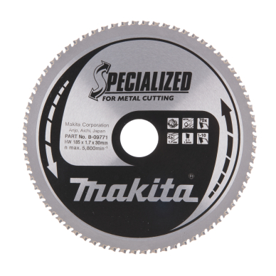 Pjovimo diskas Makita B-09771 SPECIALIZED, 185X1.7X30mm, -10°, T70 1 Pjovimo diskas Makita B-09771 SPECIALIZED, 185X1.7X30mm, -10°, T70 1