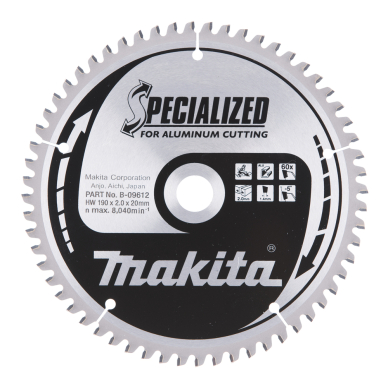 T.C.T. pjūklas SPECIALIZED 190X2X20mm -5° T60 Makita B-09612 1 T.C.T. pjūklas SPECIALIZED 190X2X20mm -5° T60 Makita B-09612 1