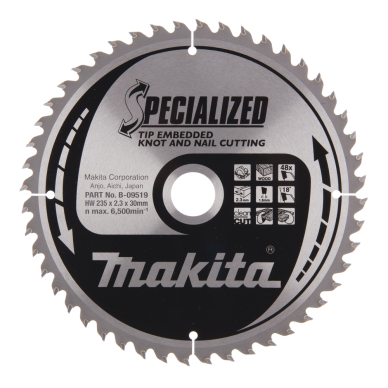 T.C.T. pjūklas SPECIALIZED 235X2.3X30mm 18° T48 Makita B-09519 1 T.C.T. pjūklas SPECIALIZED 235X2.3X30mm 18° T48 Makita B-09519 1