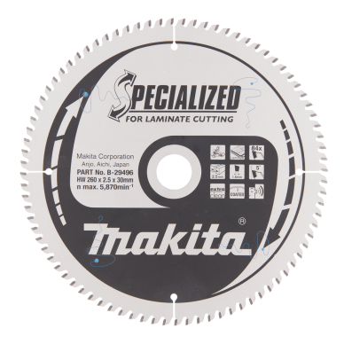 Pjovimo diskas Makita B-29496 SPECIALIZED, 260X2.5X30mm, 5°, T84 1 Pjovimo diskas Makita B-29496 SPECIALIZED, 260X2.5X30mm, 5°, T84 1
