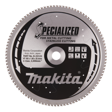 Pjovimo diskas Makita B-23123 SPECIALIZED, 305X1.95X25.4mm, -3°, T100 1 Pjovimo diskas Makita B-23123 SPECIALIZED, 305X1.95X25.4mm, -3°, T100 1