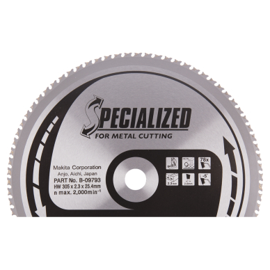 Pjovimo diskas Makita B-09793 SPECIALIZED, 305X2.3X25.4mm, -5°, T78 Pjovimo diskas Makita B-09793 SPECIALIZED, 305X2.3X25.4mm, -5°, T78