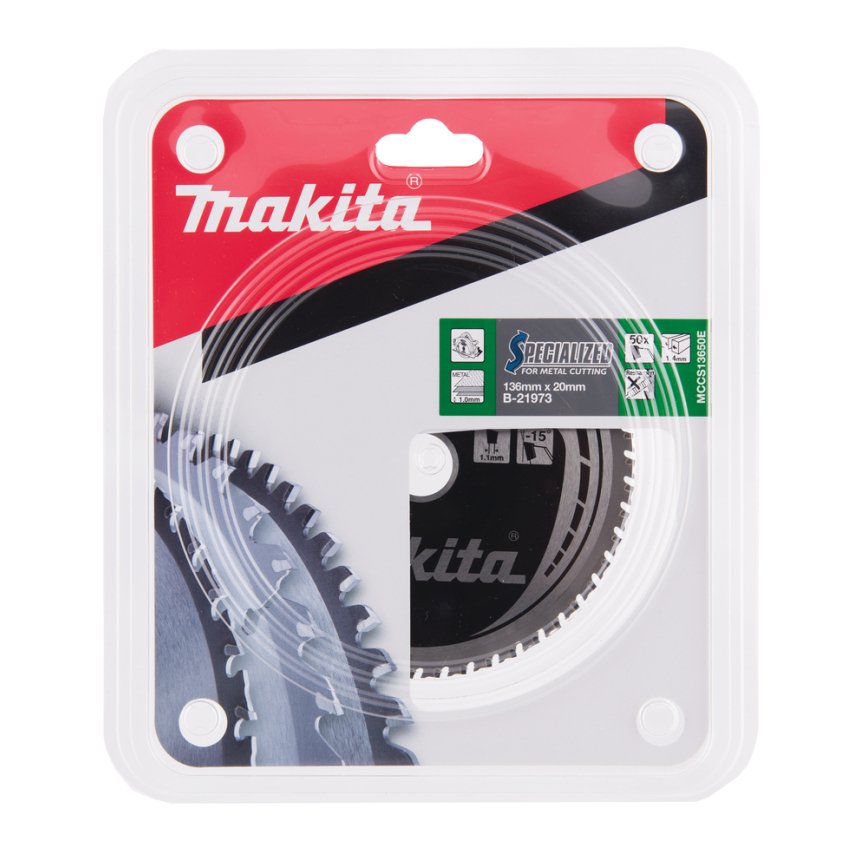T.C.T. pjūklas Makita B-21973, SPECIALIZED 136X1.4X20mm -15° T50 2 T.C.T. pjūklas Makita B-21973, SPECIALIZED 136X1.4X20mm -15° T50 2