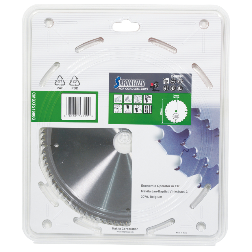 Pjovimo diskas Makita E-08894, 216X30X2,0mm, 10°, T80 4 Pjovimo diskas Makita E-08894, 216X30X2,0mm, 10°, T80 4