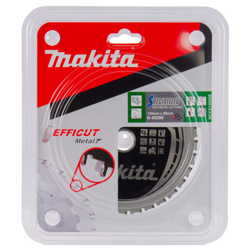 Pjovimo diskas Makita B-69288 EFFICUT METAL, 150X1.1X20mm, 0°, T33 2 Pjovimo diskas Makita B-69288 EFFICUT METAL, 150X1.1X20mm, 0°, T33 2