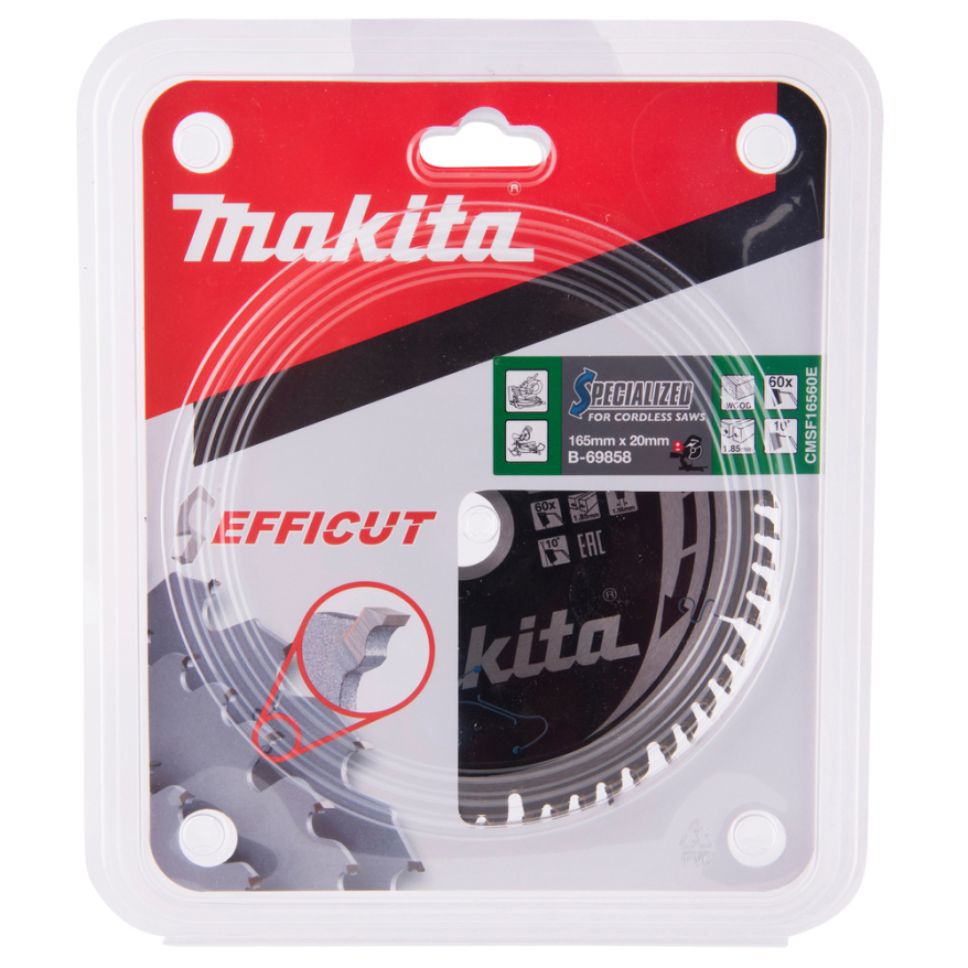 Pjovimo diskas Makita B-69858, EFFICUT 165X1.85X20mm, 10°, T60 1 Pjovimo diskas Makita B-69858, EFFICUT 165X1.85X20mm, 10°, T60 1