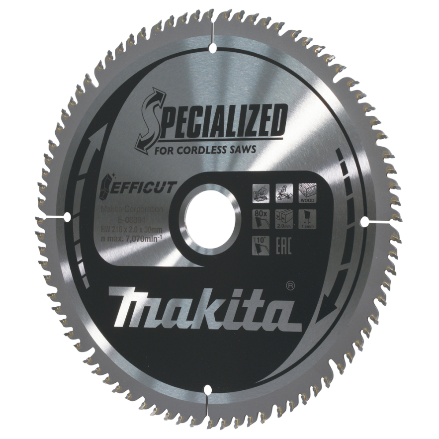 Pjovimo diskas Makita E-08894, 216X30X2,0mm, 10°, T80 1 Pjovimo diskas Makita E-08894, 216X30X2,0mm, 10°, T80 1