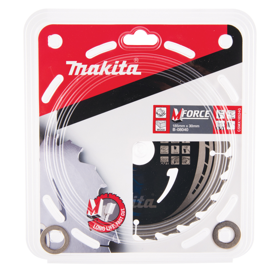 T.C.T. pjūklas M-FORCE 185X2X30mm 15° T24 Makita B-08040 1 T.C.T. pjūklas M-FORCE 185X2X30mm 15° T24 Makita B-08040 1