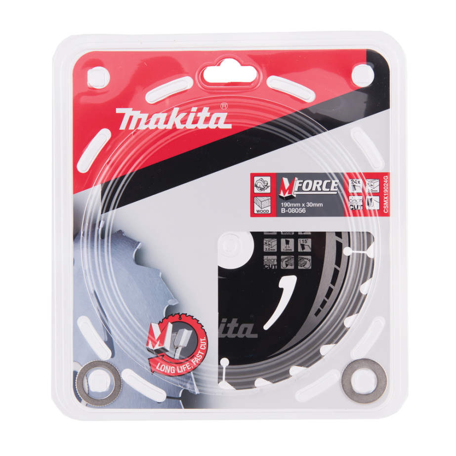 T.C.T. pjovimo diskas Makita B-08056, M-FORCE 190X2X30mm, 15°, T24 2 T.C.T. pjovimo diskas Makita B-08056, M-FORCE 190X2X30mm, 15°, T24 2