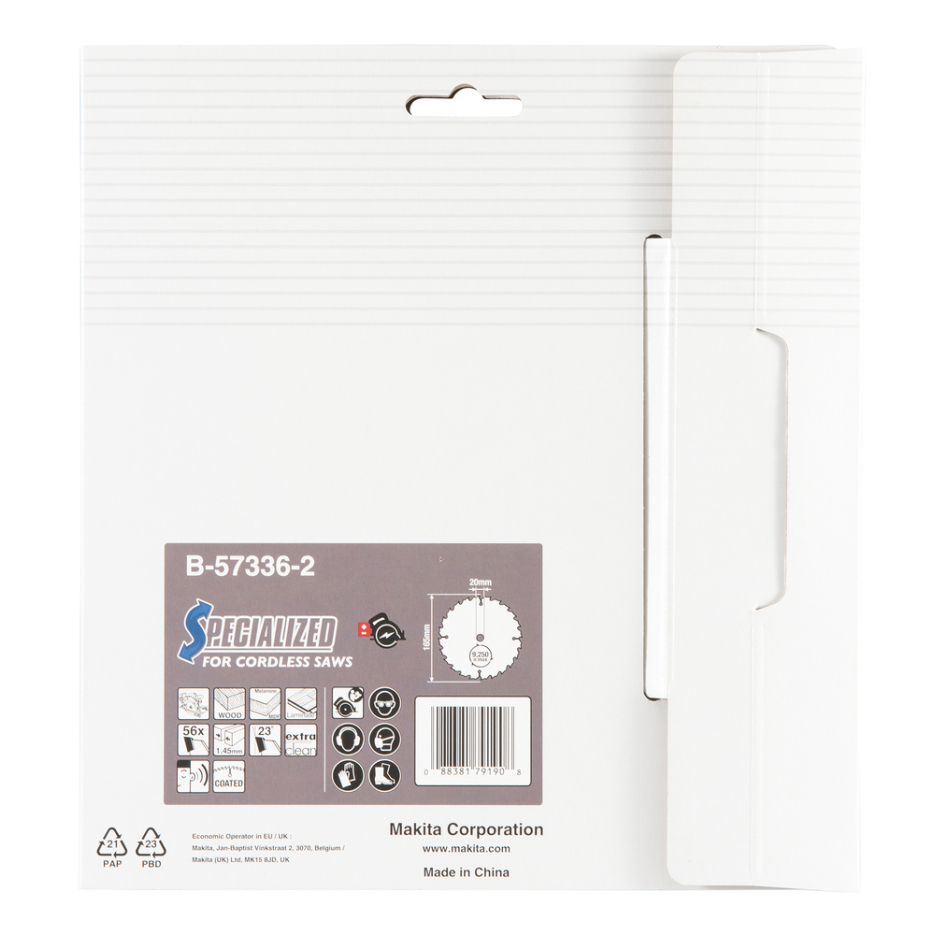 T.C.T. pjūklas medienai/ MDF/laminatui 165X1.45X20mm 23° T56 EFFICUT 2 vnt. Makita B-57336-2 2