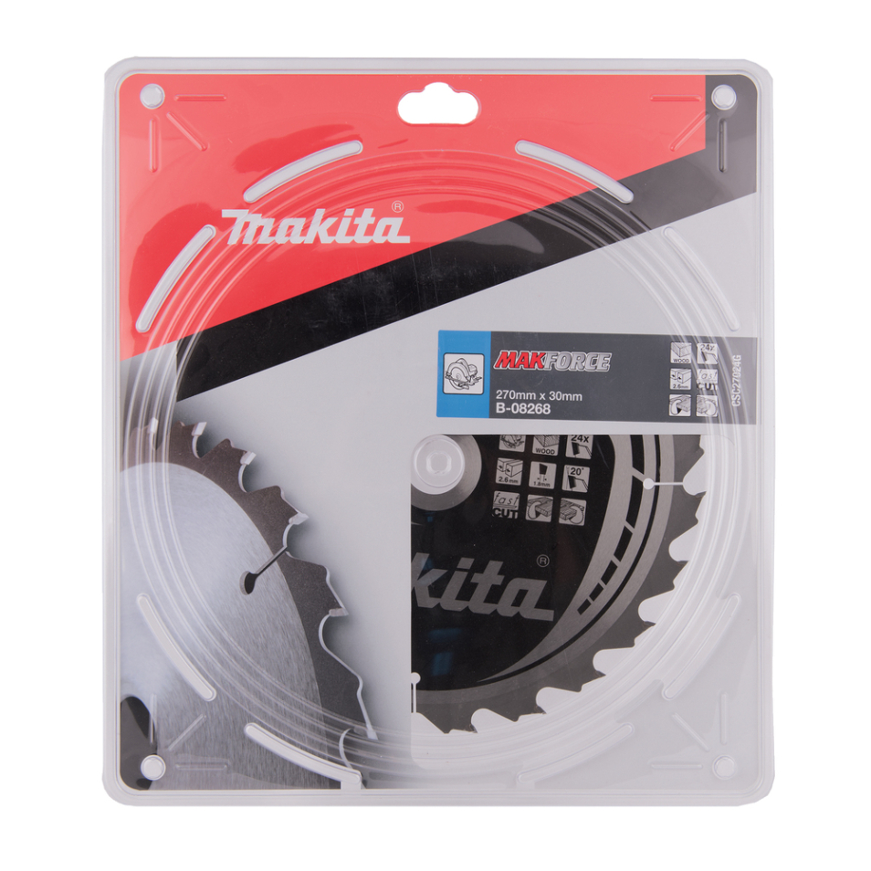 T.C.T. pjovimo diskas Makita B-08268, MAKFORCE 270X2.6X30mm, 20°, T24 2 T.C.T. pjovimo diskas Makita B-08268, MAKFORCE 270X2.6X30mm, 20°, T24 2