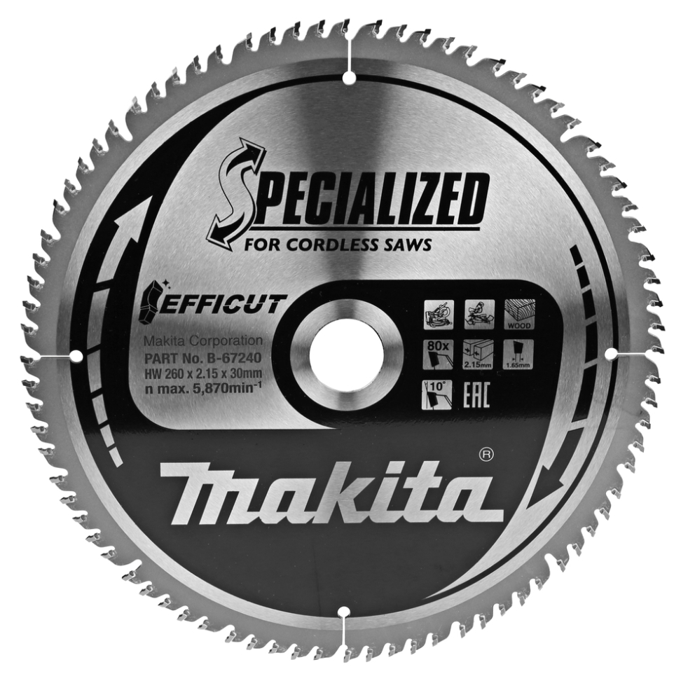 Pjovimo diskas Makita B-67240, EFFICUT 260X2.15X30mm, 10°, T80 Pjovimo diskas Makita B-67240, EFFICUT 260X2.15X30mm, 10°, T80