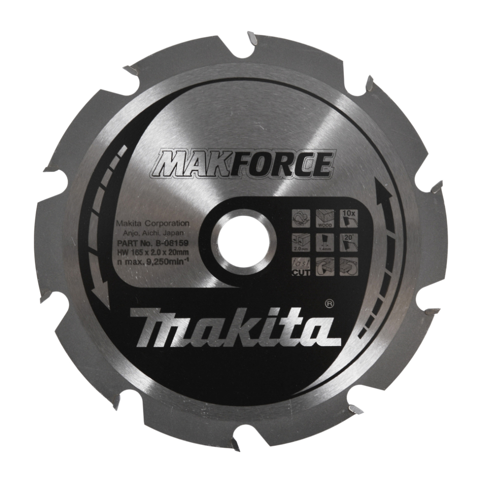 T.C.T. pjovimo diskas Makita B-08159, MAKFORCE 165X2X20mm, 20°, T10
