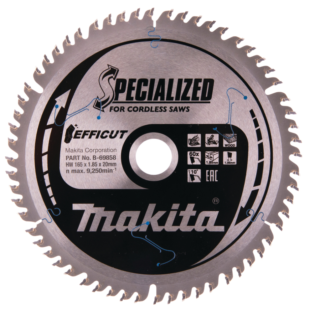 Pjovimo diskas Makita B-69858, EFFICUT 165X1.85X20mm, 10°, T60 Pjovimo diskas Makita B-69858, EFFICUT 165X1.85X20mm, 10°, T60