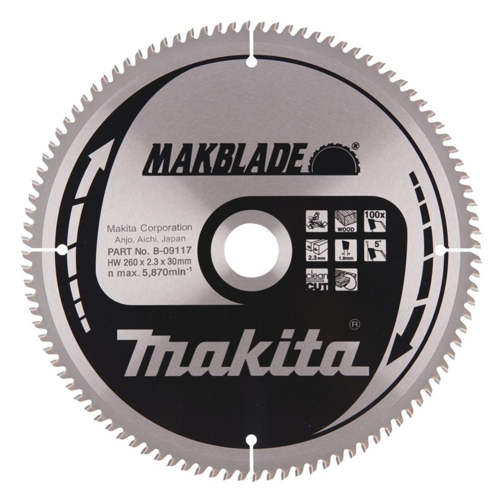 Pjovimo diskas Makita B-09117 MAKBLADE, 260X2.3X30mm, 5°, T100 1 Pjovimo diskas Makita B-09117 MAKBLADE, 260X2.3X30mm, 5°, T100 1