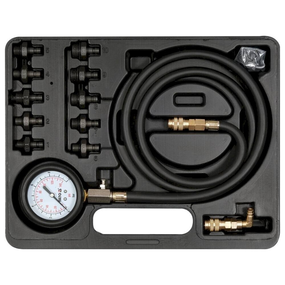 Tepalo slėgio / spaudimo matuoklis | su ilga žarna ir adapteriais | 12 vnt. (YT-73031)