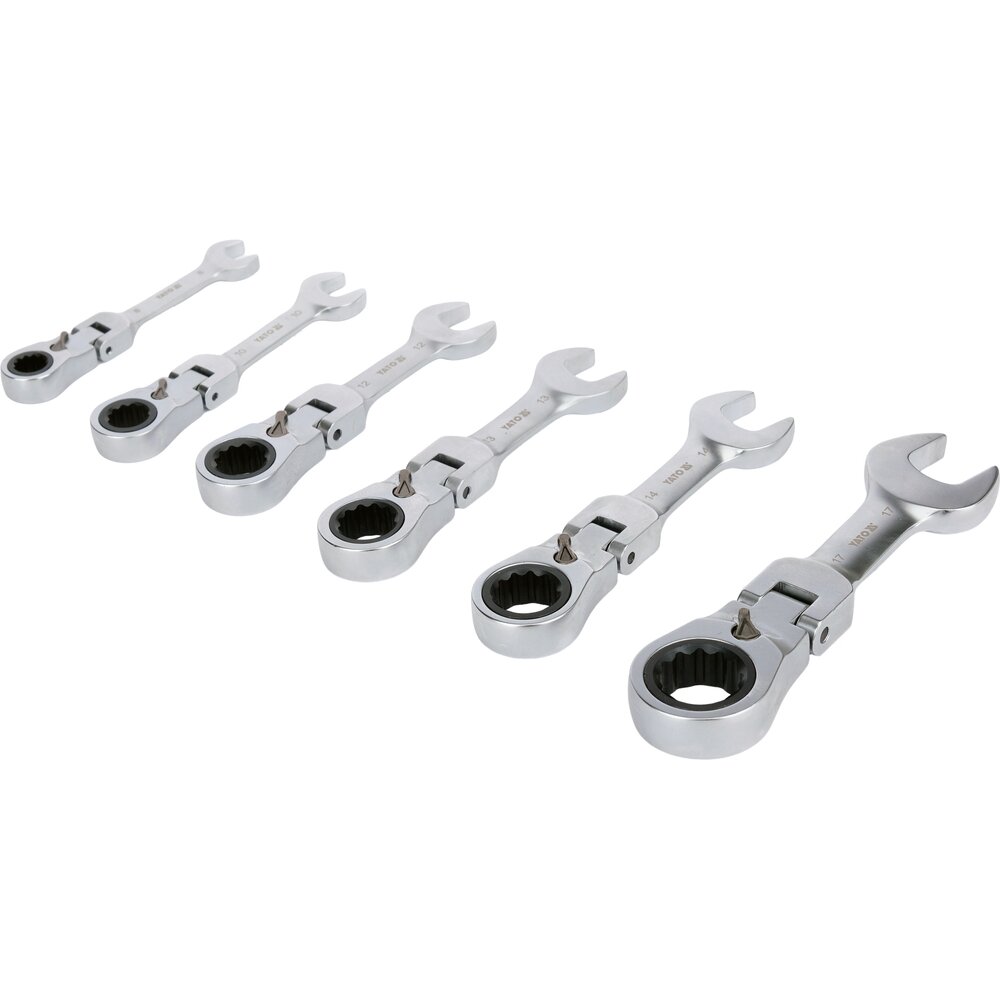 Terkšlinių patrumpintų raktų rinkinys | su perjungimu | šarnyriniai | 8 - 17 mm | 6 vnt (YT-16977)