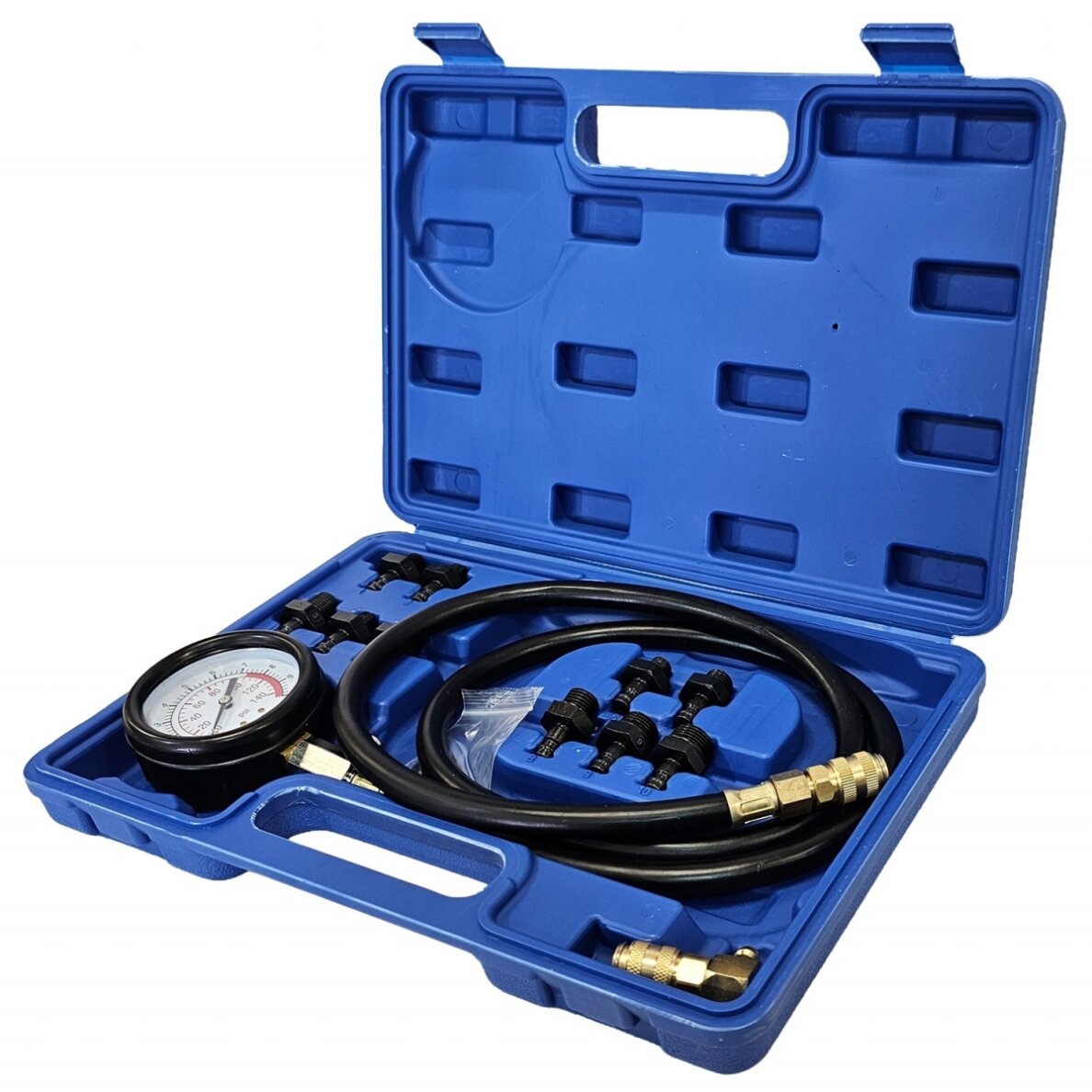 Tepalo slėgio / spaudimo matuoklis | su ilga žarna ir adapteriais (HS-A3453)