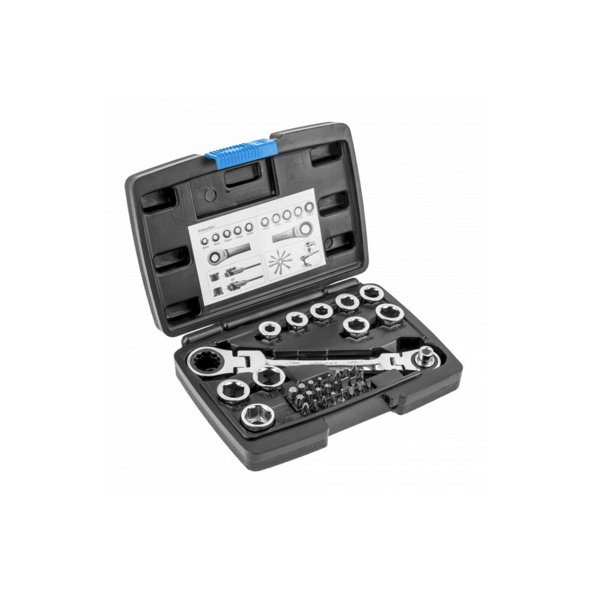 Terkšlinis veržliaraktis su galvutėm ir antgaliais, HOGERT HT1R491 Terkšlinis veržliaraktis su galvutėm ir antgaliais, HOGERT HT1R491