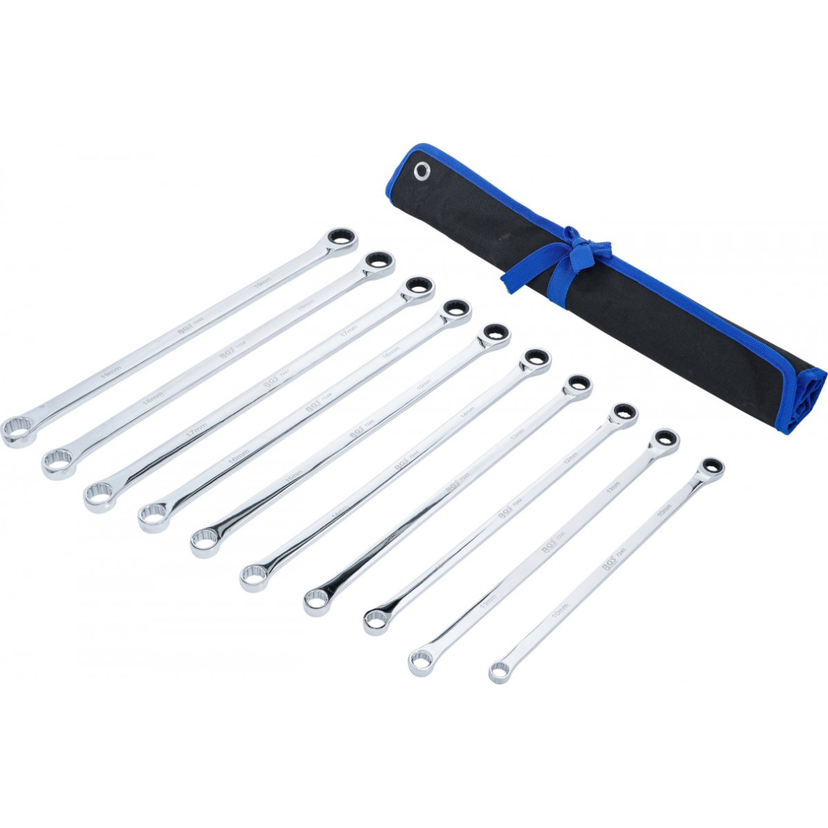 Terkšlinių ir žiedinių veržliarakčių rinkinys | dvipusiai | ilgas tipas | 10 - 19 mm | 10 vnt. (7239)