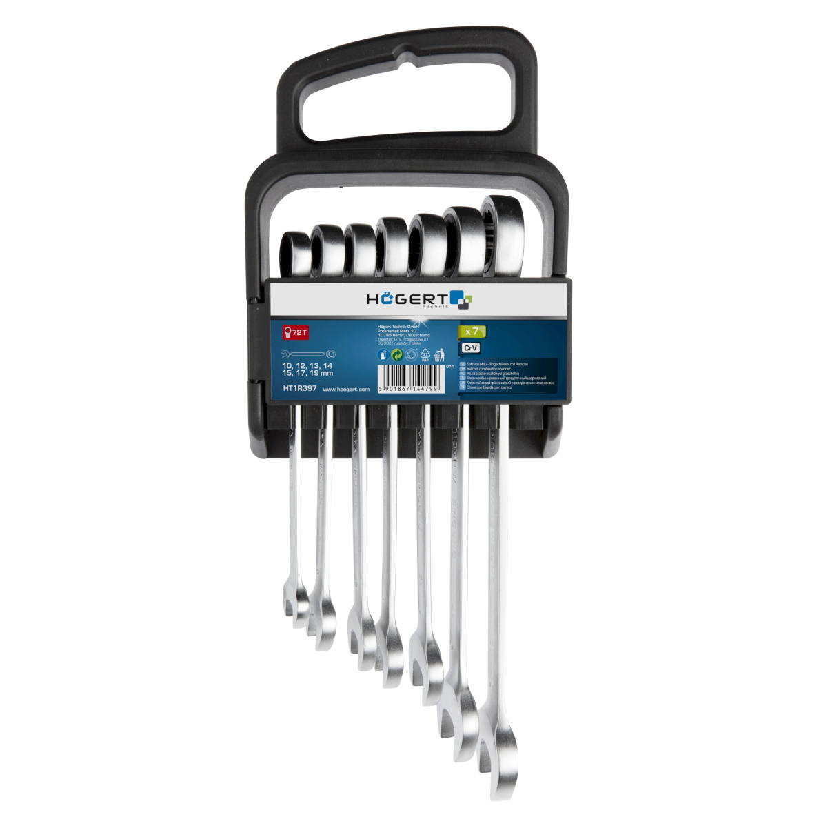 Terkšlinių raktų komplektas Cr-V 7dalių / 10-19mm HOEGERT HT1R397 Terkšlinių raktų komplektas Cr-V 7dalių / 10-19mm HOEGERT HT1R397