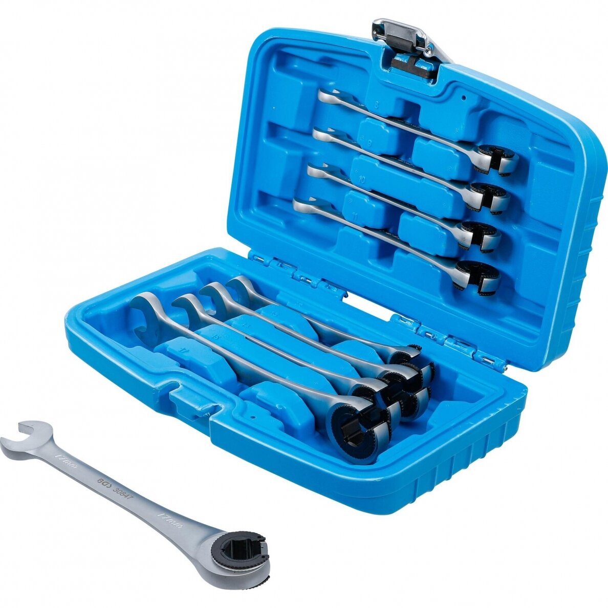 Terkšlinių raktų rinkinys | atviri | 8 - 17 mm | 9 vnt. (30849) Terkšlinių raktų rinkinys | atviri | 8 - 17 mm | 9 vnt. (30849)