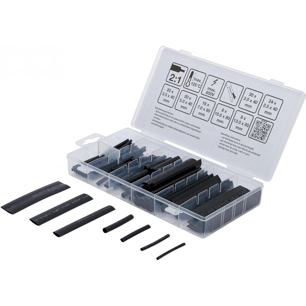 Termo žarnelių asortimentas | juodos | 126 vnt. (88184)