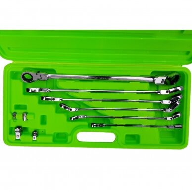 Terkšliniai dvipusiai ilgi raktai | šarnyriniai | su adapteriais | 8x9 - 17x19 mm | 10 vnt. (FMT10) 1 Terkšliniai dvipusiai ilgi raktai | šarnyriniai | su adapteriais | 8x9 - 17x19 mm | 10 vnt. (FMT10) 1