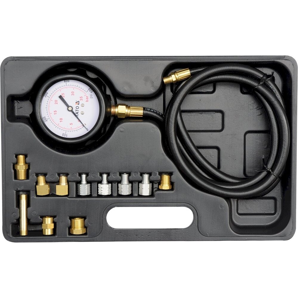 Tepalo slėgio matuoklis | su adapteriais | 0-500 PSI/0-35 Bar | 12 vnt. (YT-73030) Tepalo slėgio matuoklis | su adapteriais | 0-500 PSI/0-35 Bar | 12 vnt. (YT-73030)