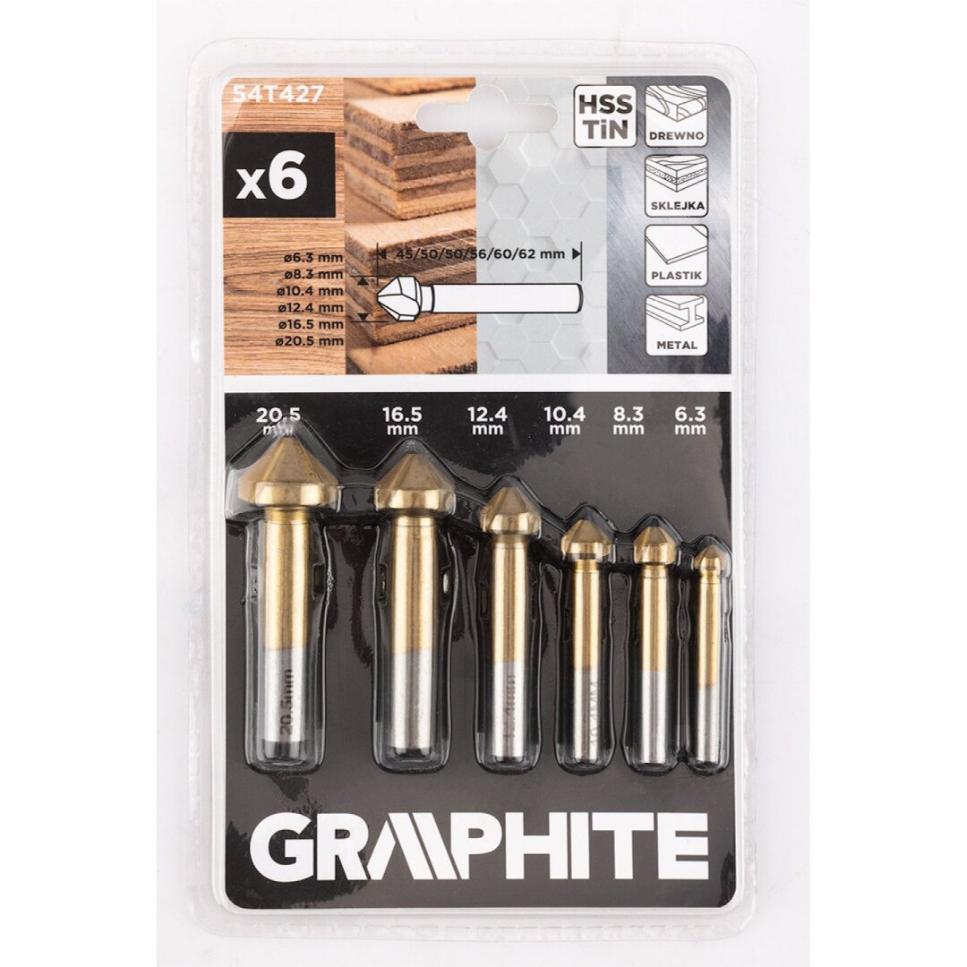 TiN stalviršio grąžtai, 6,3–20,5 mm, rinkinys 6 vnt. 1