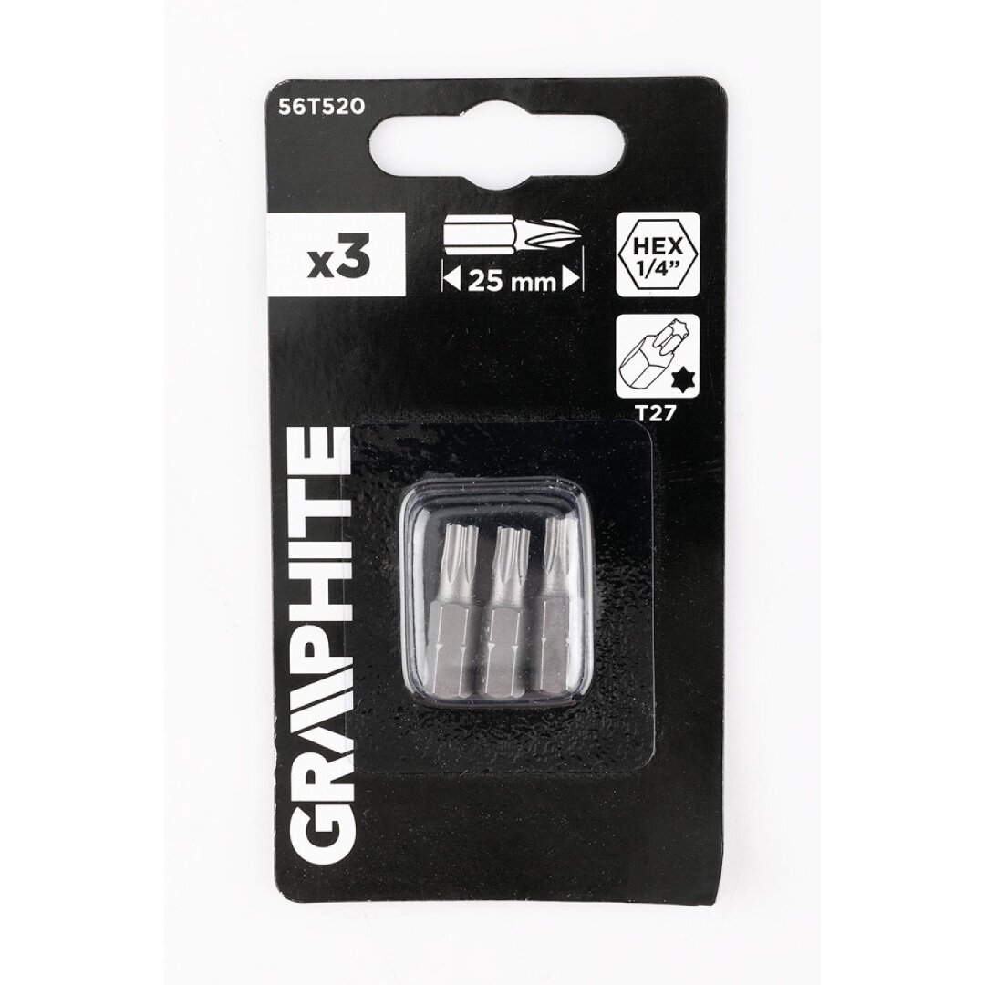 „Torx“ bitai T27 x 25 mm, 3 vnt 1 „Torx“ bitai T27 x 25 mm, 3 vnt 1