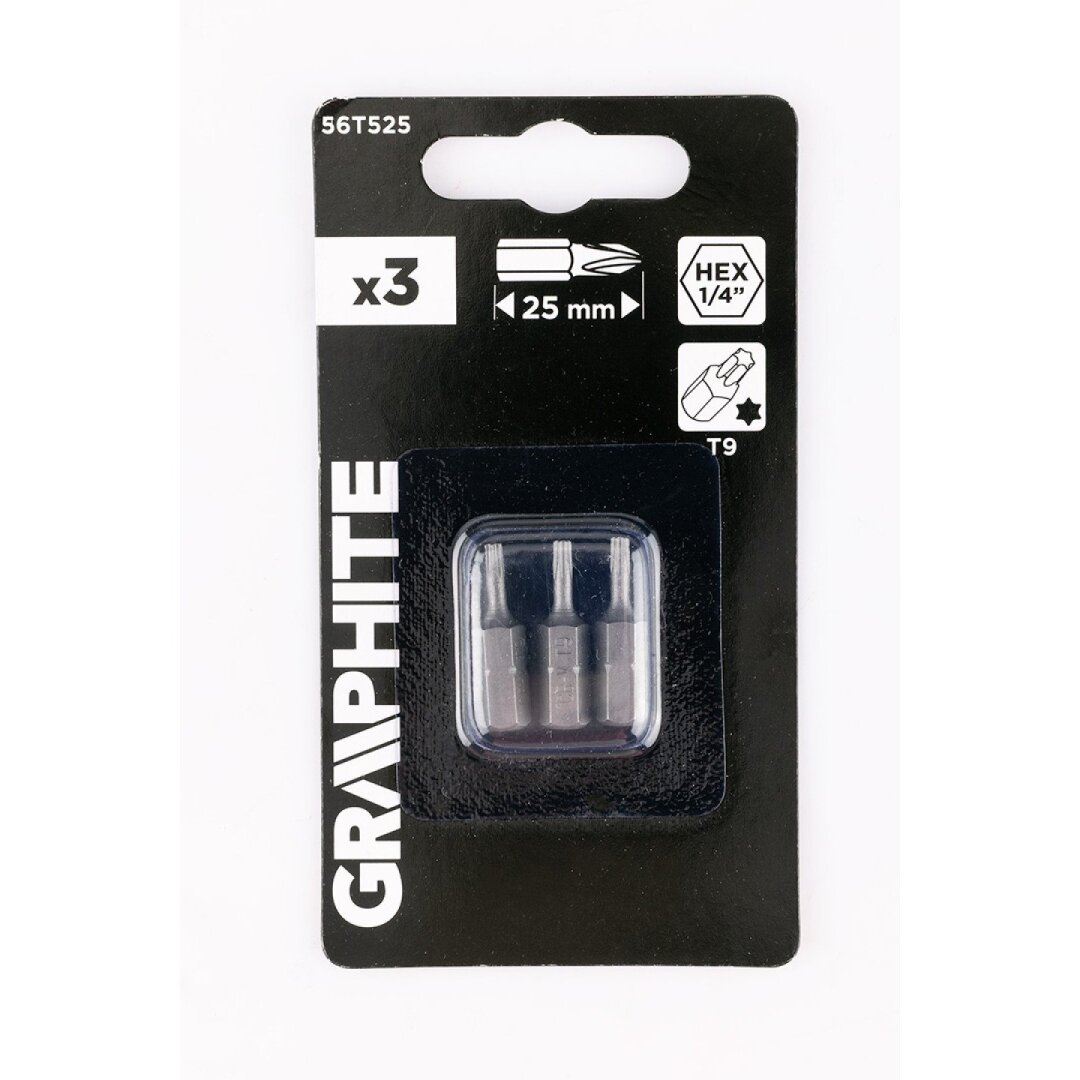 „Torx“ bitai T9 x 25 mm, 3 vnt 1 „Torx“ bitai T9 x 25 mm, 3 vnt 1