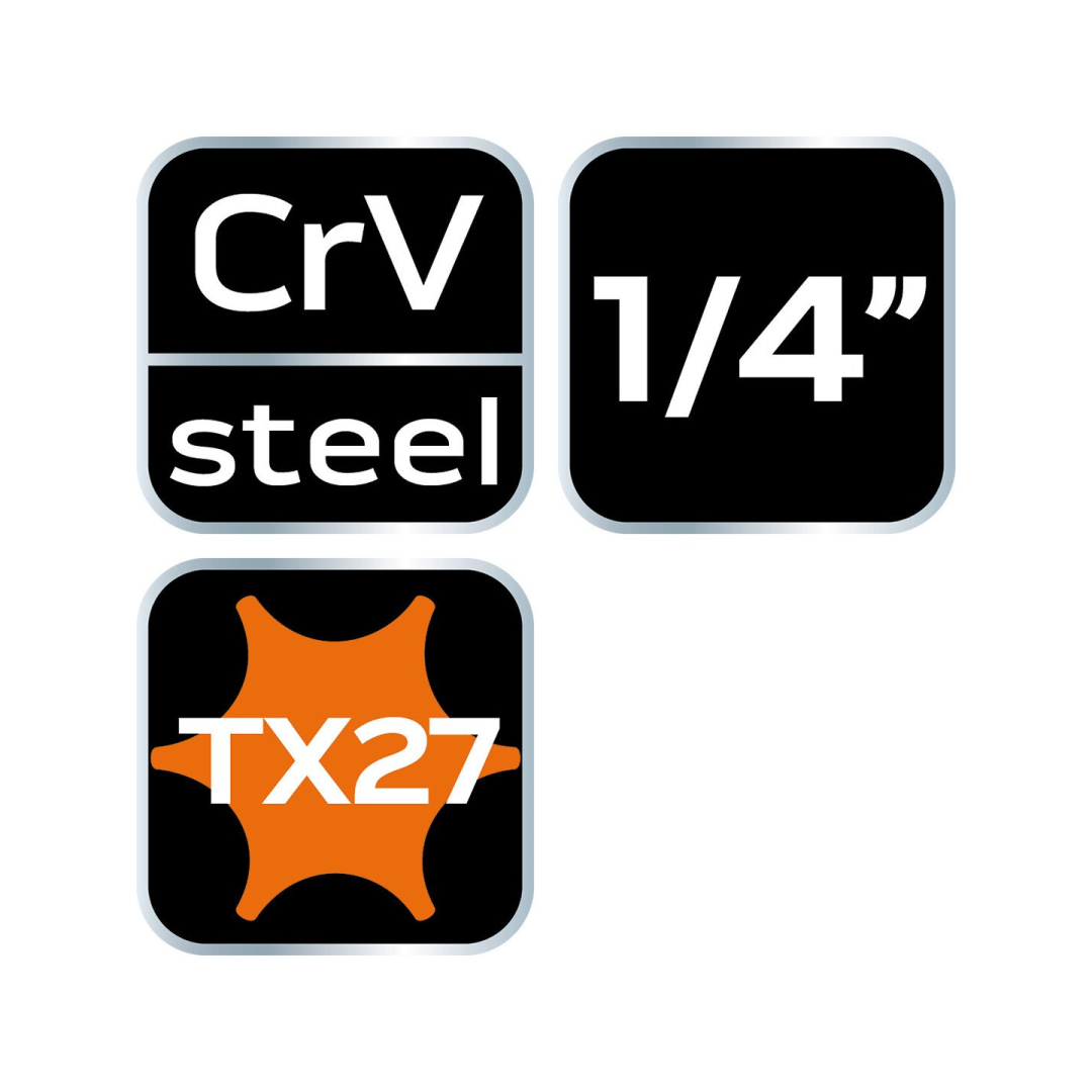 TORX TX27 antgalis su 1/4" galvute, ilgas, 87 mm 6 TORX TX27 antgalis su 1/4" galvute, ilgas, 87 mm 6