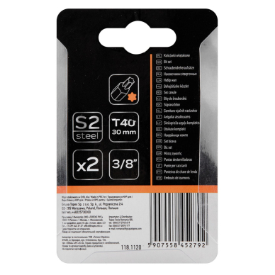 TORX Antgaliukai T40 x 30 mm, S2 x 2 vnt. 2 TORX Antgaliukai T40 x 30 mm, S2 x 2 vnt. 2