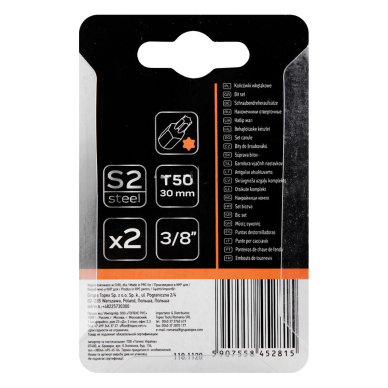 TORX Antgaliukai T50 x 30 mm, S2 x 2 vnt. 2 TORX Antgaliukai T50 x 30 mm, S2 x 2 vnt. 2