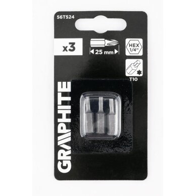 „Torx“ bitai T10 x 25 mm, 3 vnt 1 „Torx“ bitai T10 x 25 mm, 3 vnt 1