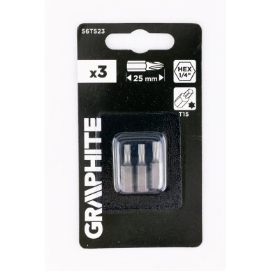 „Torx“ bitai T15 x 25 mm, 3 vnt 1 „Torx“ bitai T15 x 25 mm, 3 vnt 1