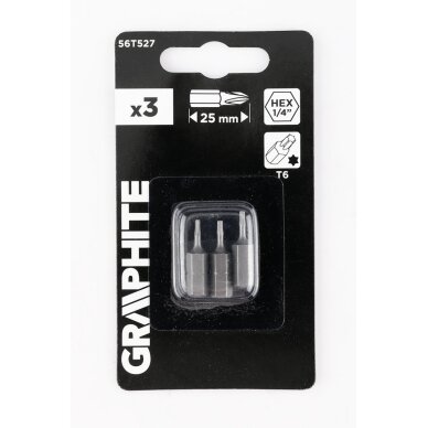 „Torx“ bitai T6 x 25 mm, 3 vnt 1 „Torx“ bitai T6 x 25 mm, 3 vnt 1