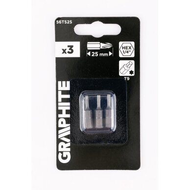 „Torx“ bitai T9 x 25 mm, 3 vnt 1 „Torx“ bitai T9 x 25 mm, 3 vnt 1