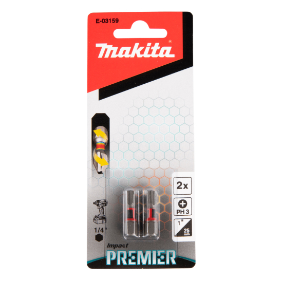 Torsion sukimo antgalis Makita E-03159, (C-form), PH3-25mm, 2vnt. Impact Premier 2